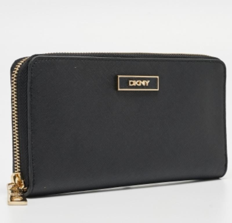 DKNY Schwarzes Leder Bryant Park Zip Around Continental Geldbörse im Angebot 1