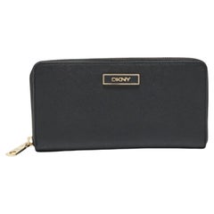 DKNY Schwarzes Leder Bryant Park Zip Around Continental Geldbörse