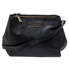 Dkny Black Leather Double Zip Shoulder Bag