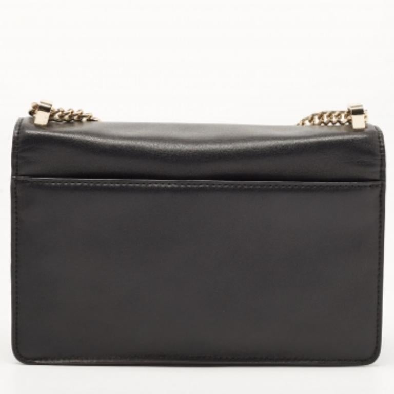 DKNY Black Leather Pushlock Flap Chain Crossbody Bag en vente 2