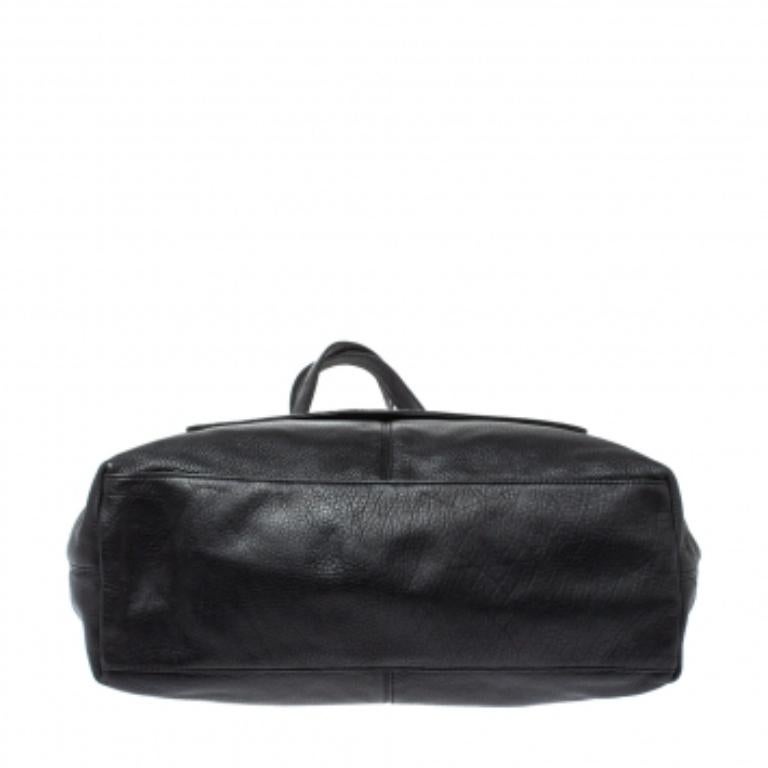 Dkny Black Leather Turnlock Pocket Tote In Fair Condition For Sale In Dubai, Al Qouz 2