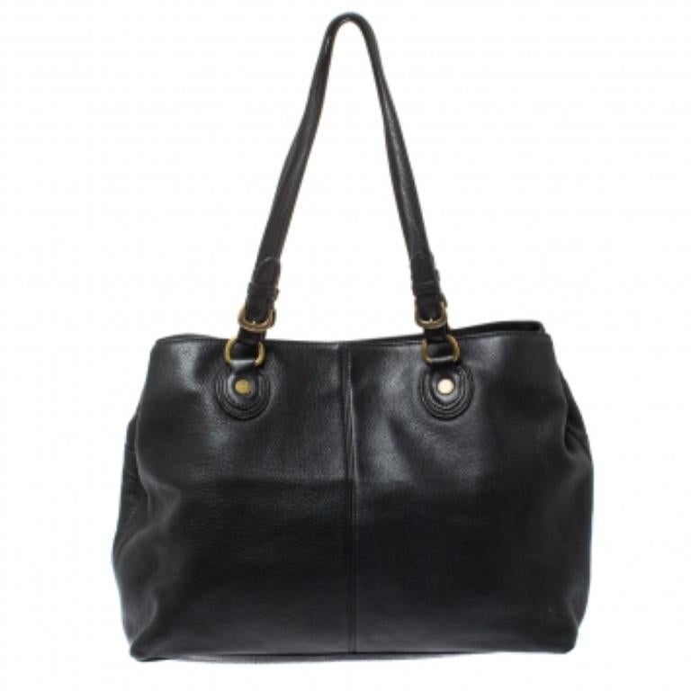 Dkny Black Leather Turnlock Pocket Tote For Sale 4