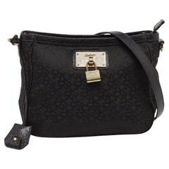 DKNY Borsa a tracolla in pelle e tela Monogram nera