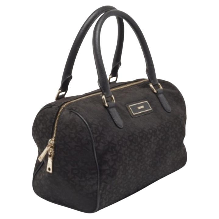 DKNY Schwarzes Monogram Canvas und Leder Logo Satchel