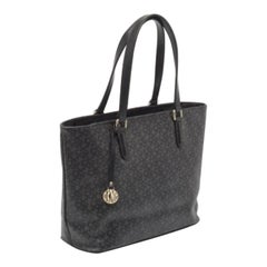 Dkny Bolso negro de lona revestida con monograma y piel con cremallera superior