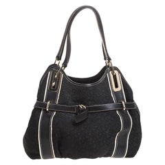 DKNY Black Monogram Fabric and Leather Tote