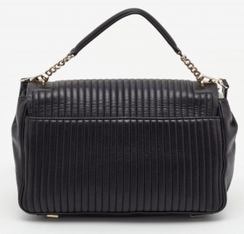DKNY Black Quilted Leather Gansevoort Flap Top Handle Bag For Sale 1