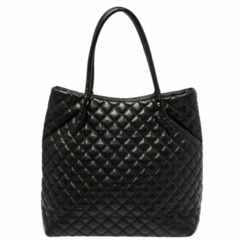 Dkny Black Quilted Leather Tote For Sale 4