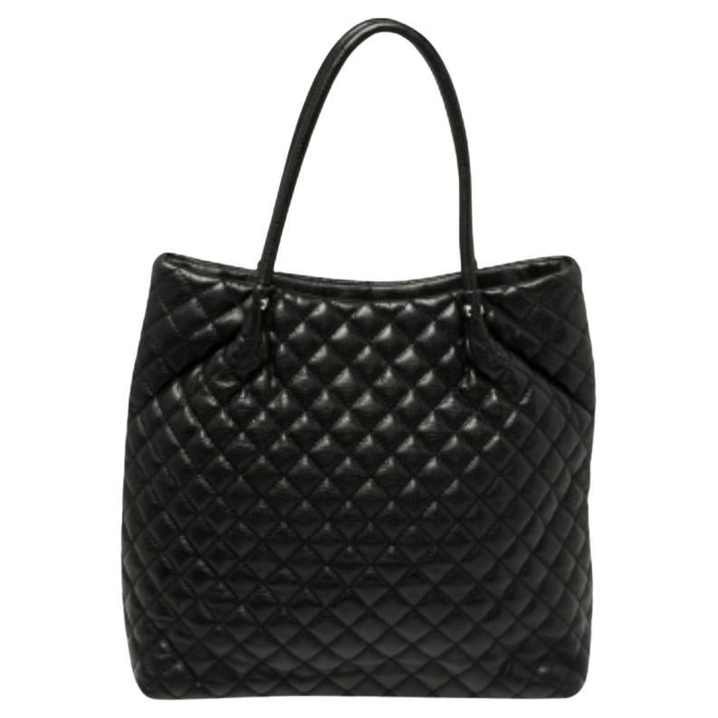 Dkny Black Quilted Leather Tote For Sale
