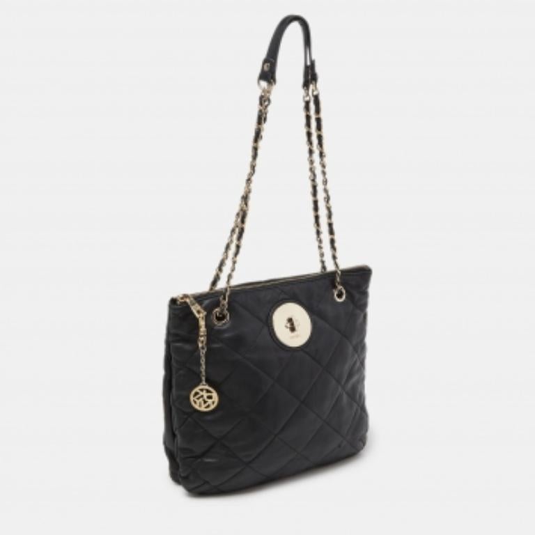 DKNY Borsa a tracolla con zip in pelle trapuntata nera in vendita 5