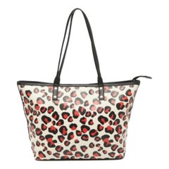 Dkny Black/Red Leopard Print Coated Canvas Zip Tote