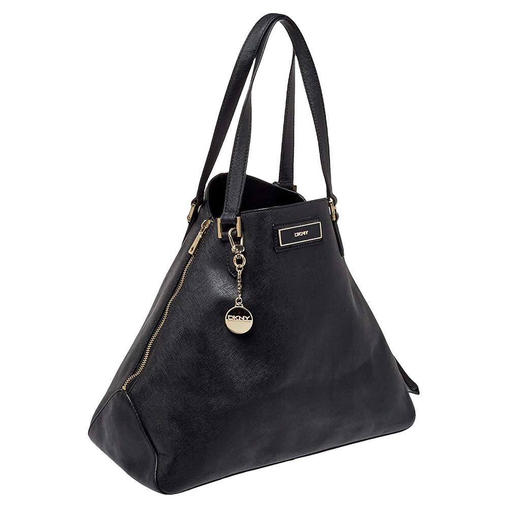 Noir DKNY - Fourre-tout à double fermeture éclair en cuir Saffiano noir