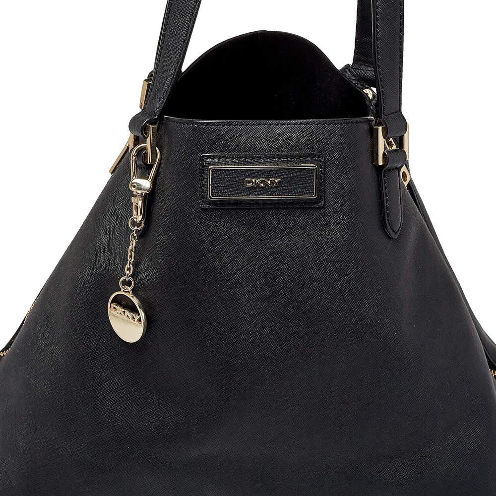  DKNY - Fourre-tout à double fermeture éclair en cuir Saffiano noir Pour femmes 