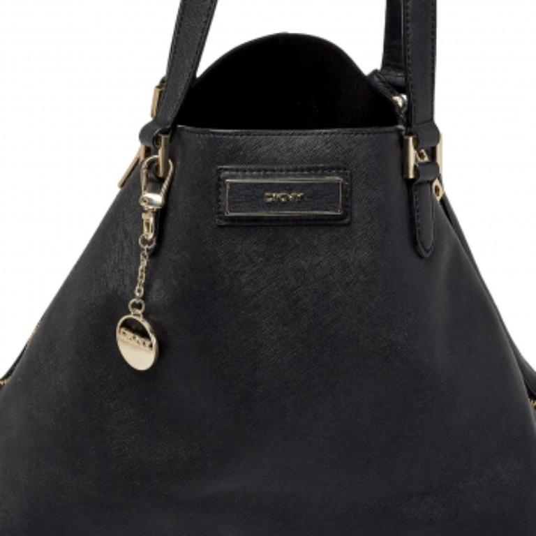 DKNY Black Saffiano Leather Double Zip Tote For Sale 3