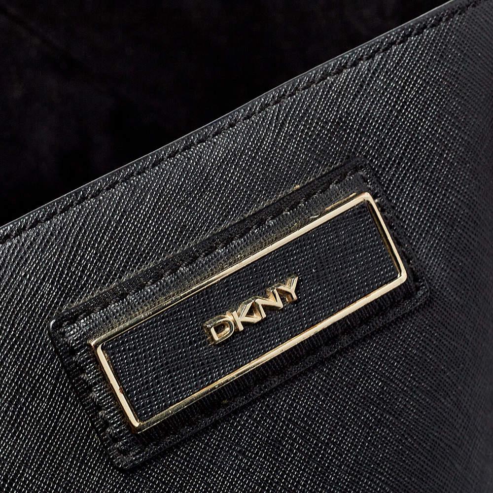 DKNY - Fourre-tout à double fermeture éclair en cuir Saffiano noir 3