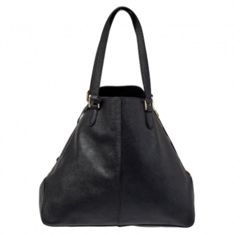 DKNY Black Saffiano Leather Double Zip Tote For Sale 5