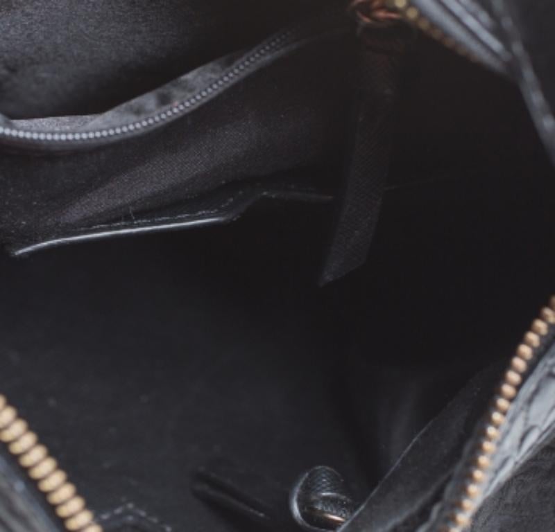 Dkny Black Signature Canvas and Croc Embossed Leather Buckle Hobo For Sale 4