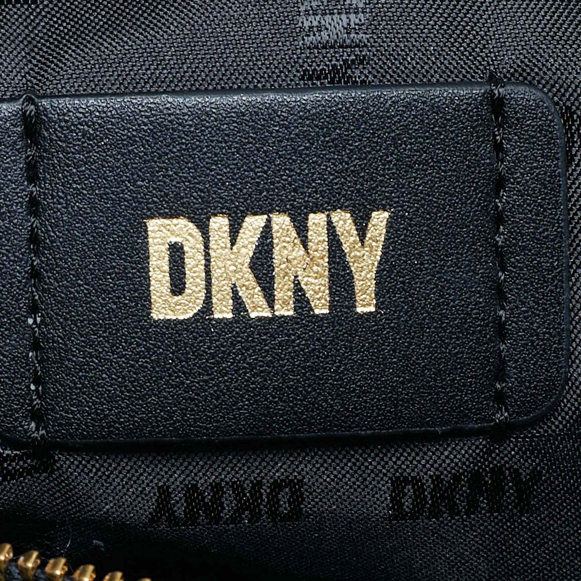DKNY Black Signature Canvas and Leather Ewen Studded Satchel 3