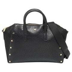DKNY Black Signature Canvas and Leather Ewen Studded Satchel