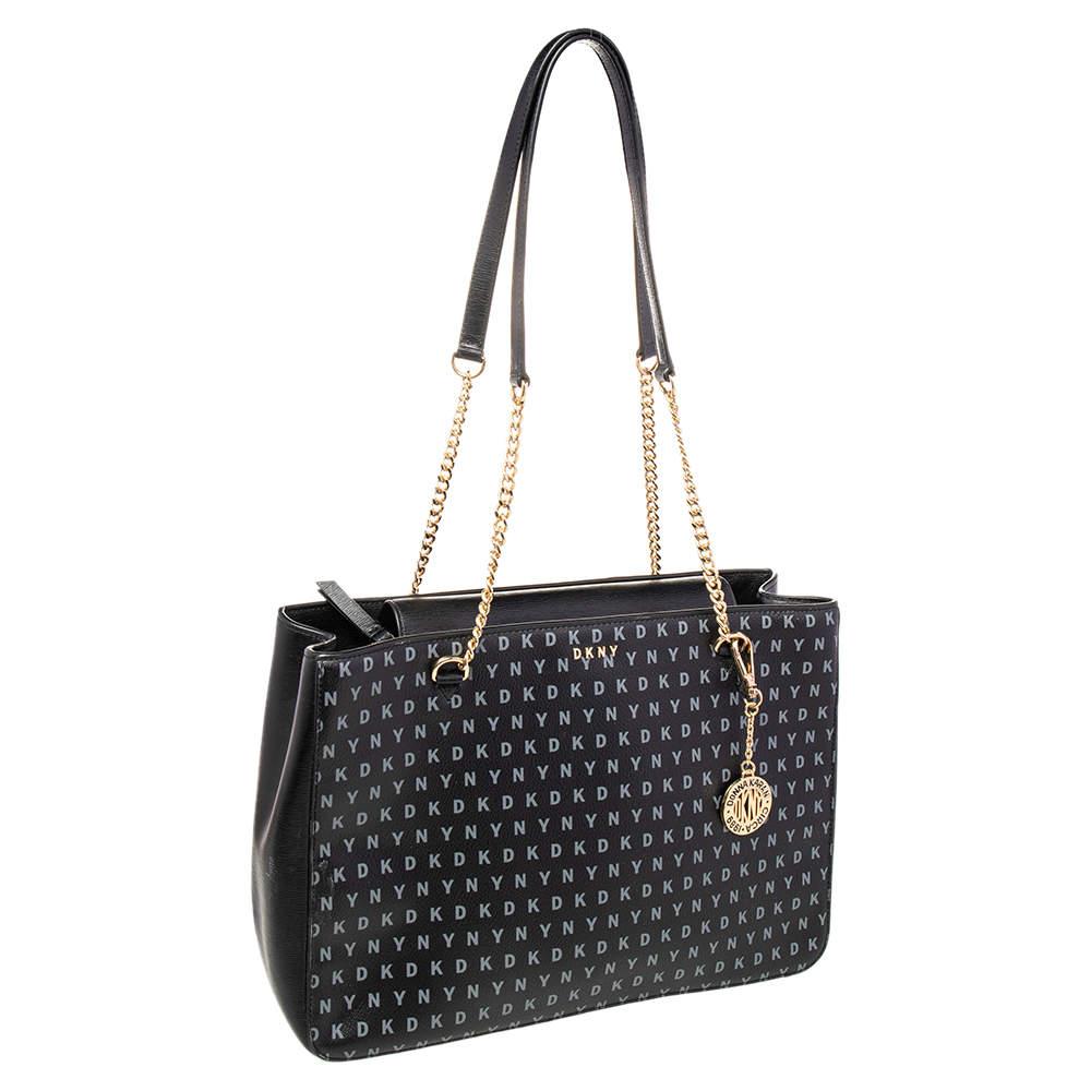 DKNY Black Signature Leather Chain Tote For Sale at 1stDibs