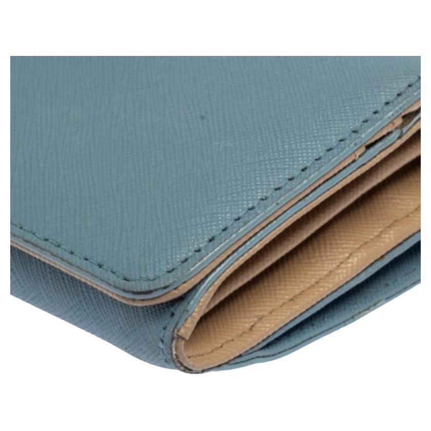 DKNY Blue/Beige Saffiano Leather Flap Continental Wallet For Sale 1