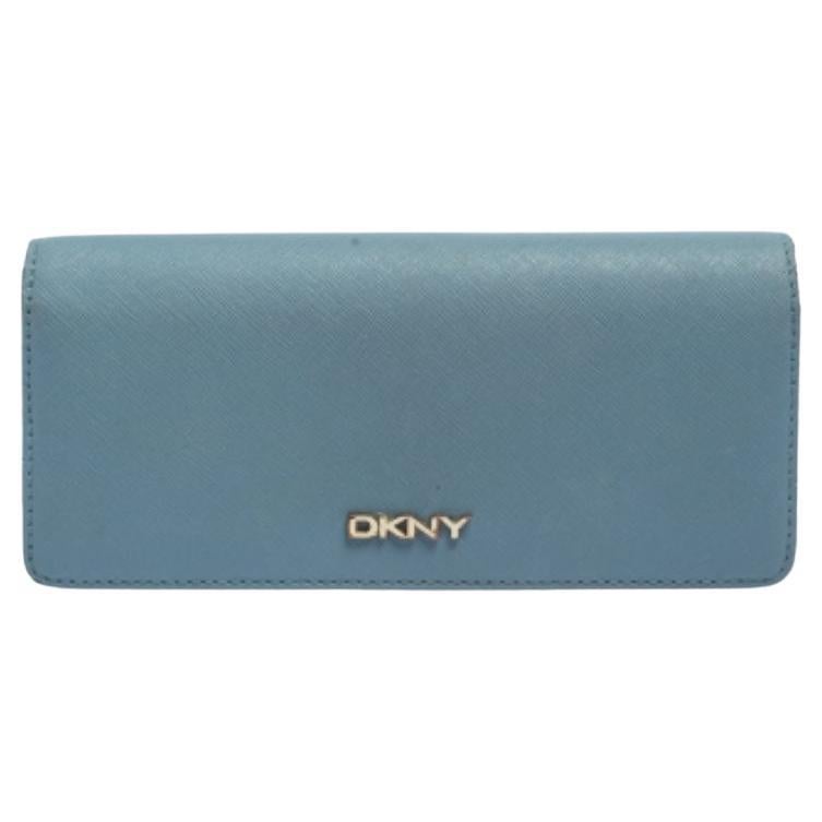 DKNY Blue/Beige Saffiano Leather Flap Continental Wallet For Sale