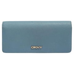 DKNY Blue/Beige Saffiano Leather Flap Continental Wallet