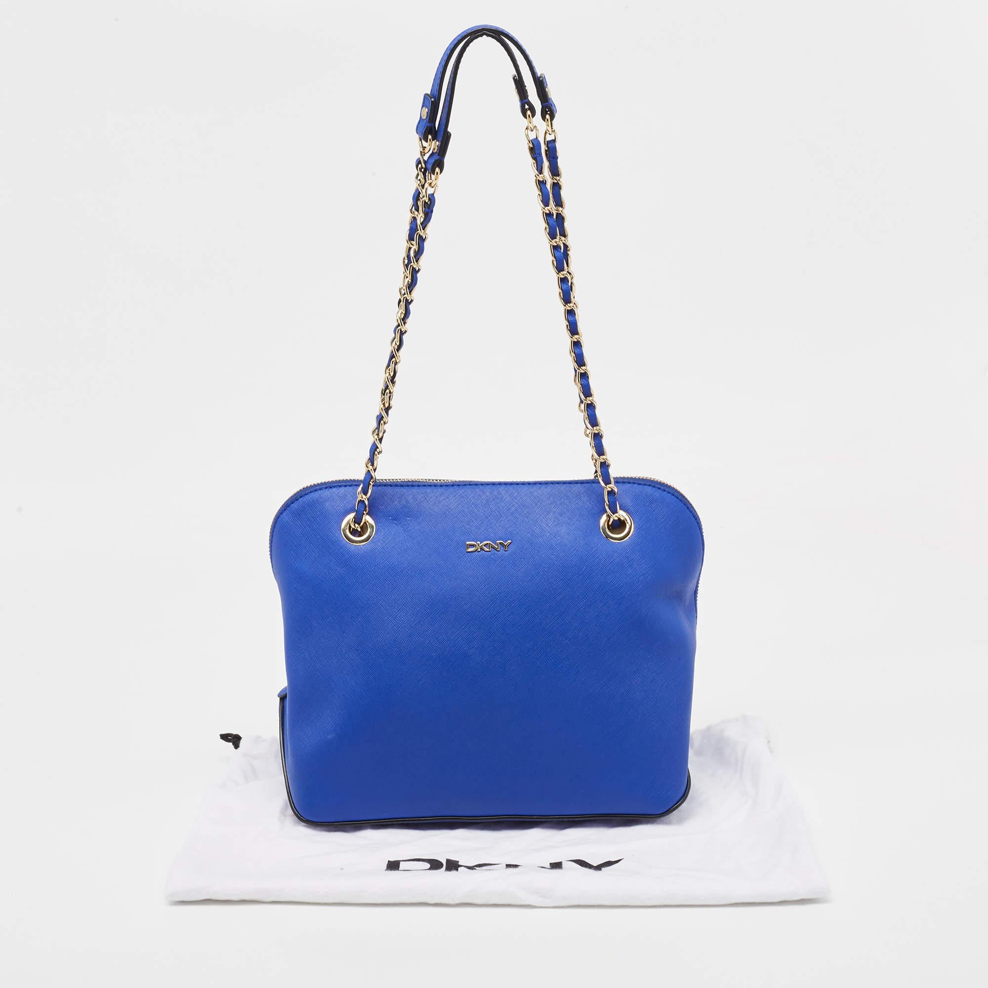 Dkny Blue Saffiano Leather Dome Shoulder Bag 12