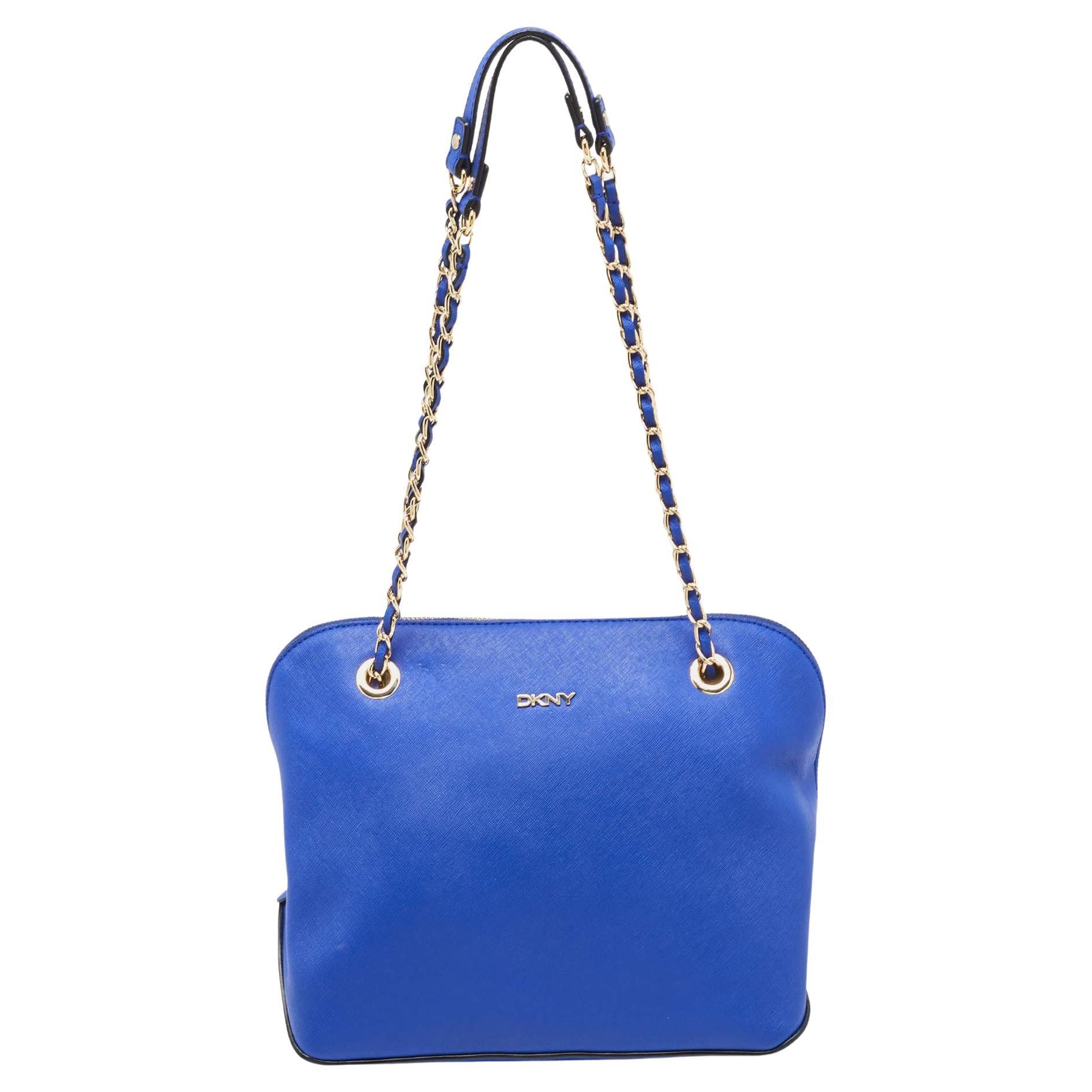 Dkny Blue Saffiano Leather Dome Shoulder Bag