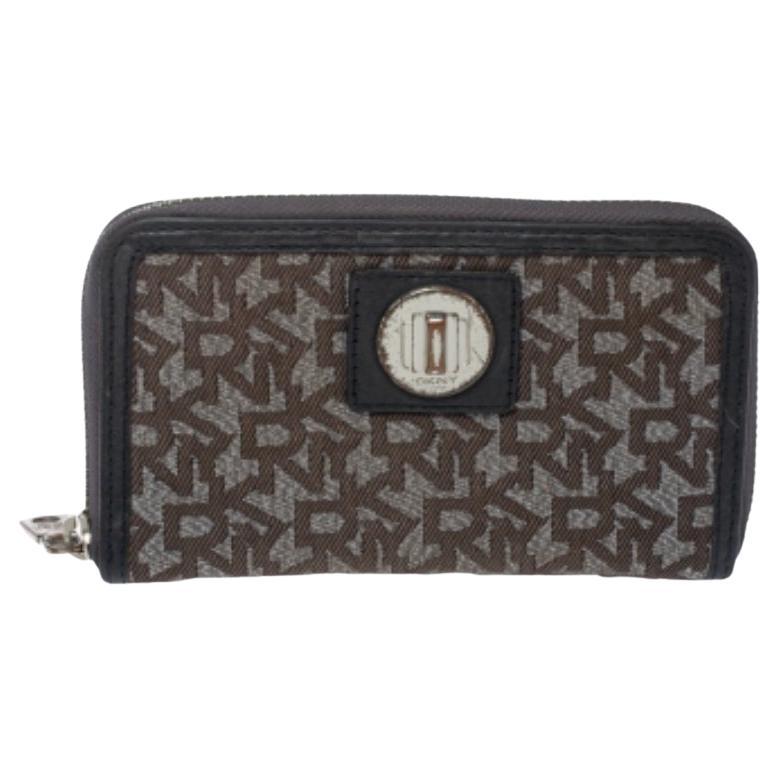 Dkny Braun/Schwarz Monogram Canvas und Leder Zip um Brieftasche