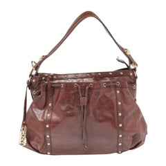 DKNY Hobo clouté en cuir Brown