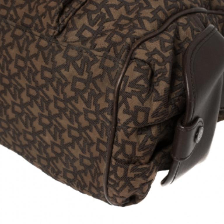 Dkny Brown Signature Canvas and Leather Front Pocket Satchel In Fair Condition For Sale In Dubai, Al Qouz 2