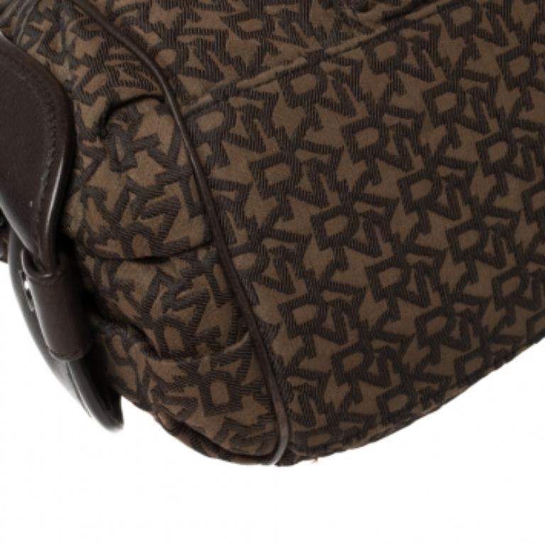 Women's Dkny Brown Signature Canvas and Leather Front Pocket Satchel For Sale