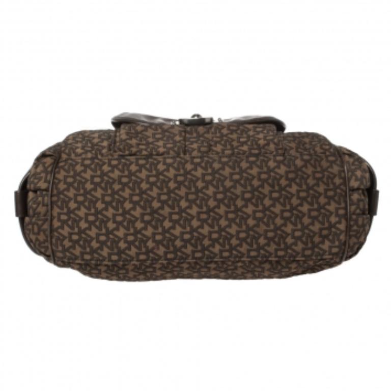 Dkny Brown Signature Canvas and Leather Front Pocket Satchel For Sale 1