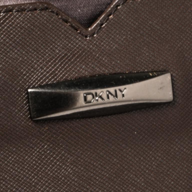 Dkny Brown Signature Canvas and Leather Front Pocket Satchel For Sale 3