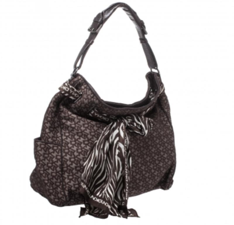 Dkny Brown Signature Canvas Scarf Hobo For Sale 5