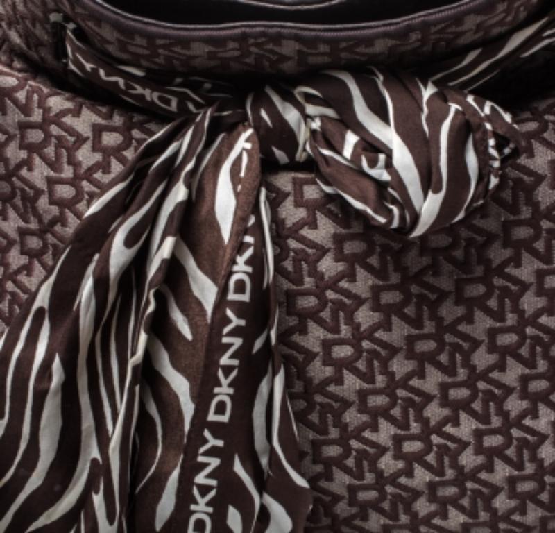 Dkny Brown Signature Canvas Scarf Hobo For Sale 6