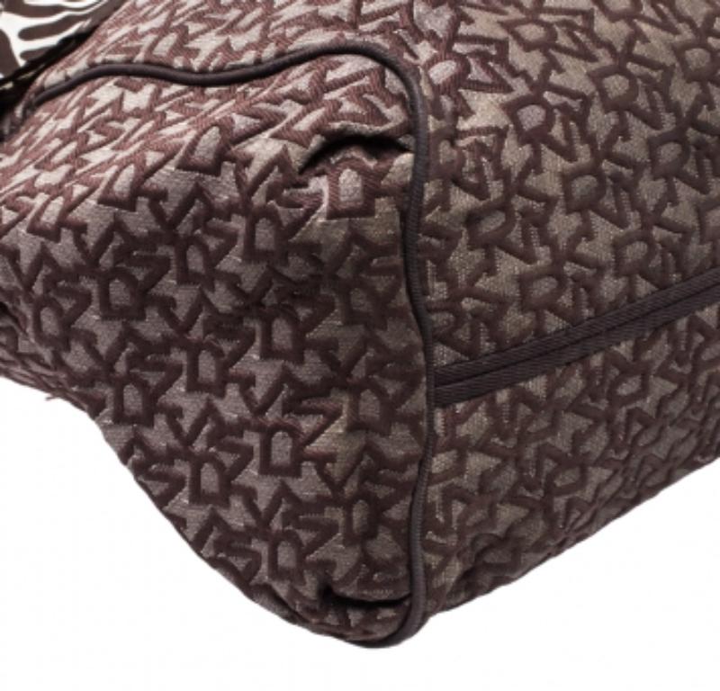 Dkny Brown Signature Canvas Scarf Hobo For Sale 2
