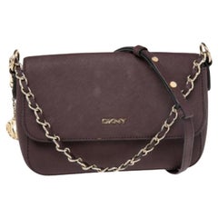 DKNY Burgundy Leather Bryant Park Flap Shoulder Bag