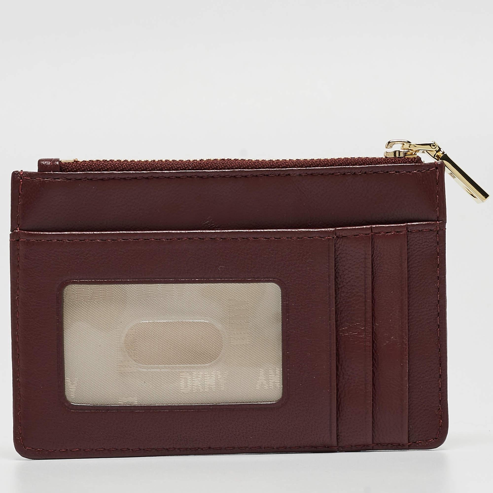 DKNY Burgundy Signature Embossed Leather Catherine Key Card Case For Sale 1