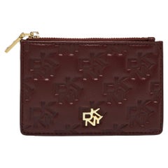 DKNY Burgundy Signature Embossed Leather Catherine Key Card Case