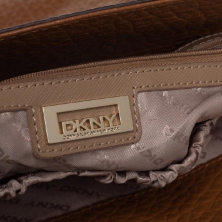 Women's DKNY Caramel Brown Pebbled Leather Padlock Tote For Sale