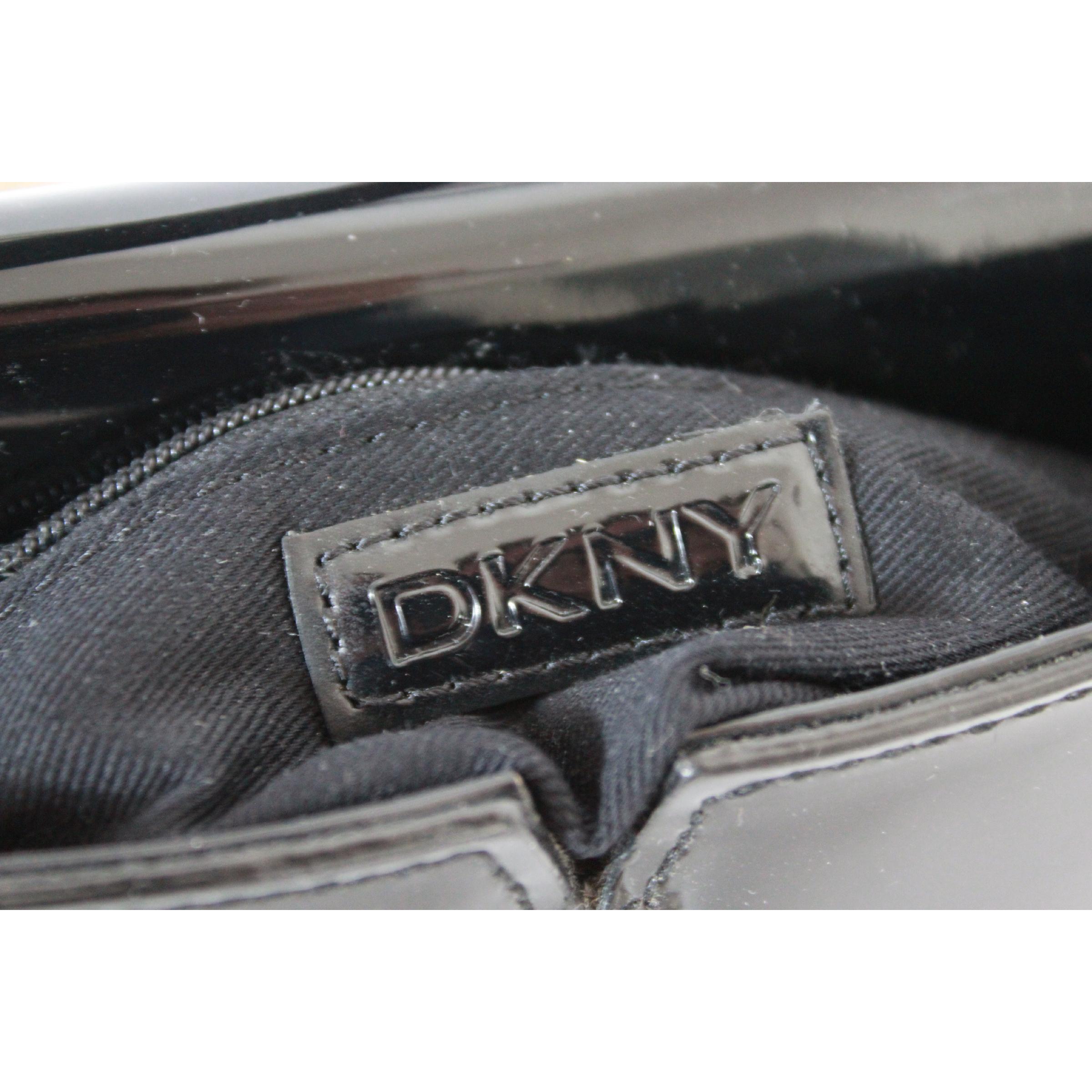 DKNY Donna Karan Black Rigid Patent Leather Shoulder Bag  2