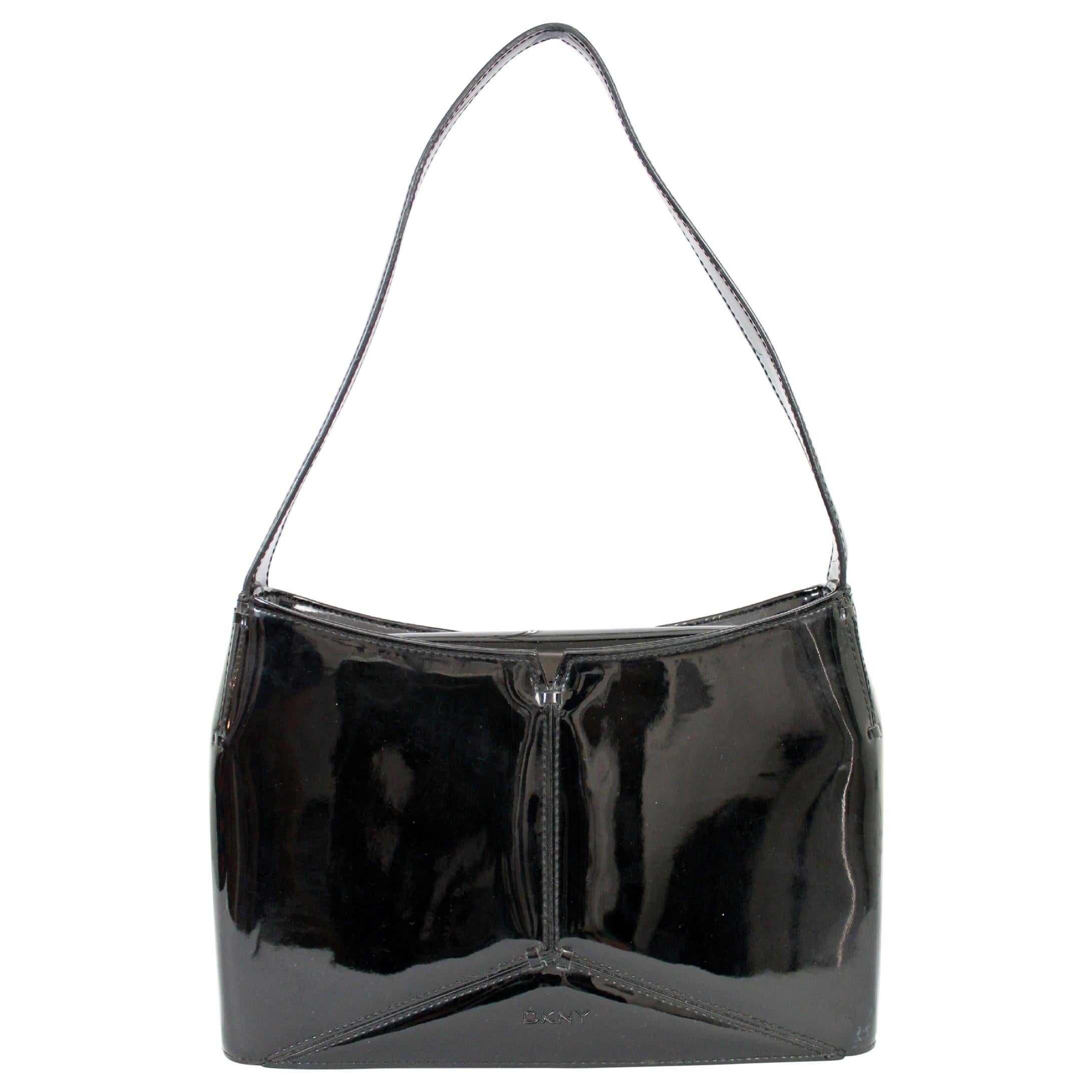 DKNY Donna Karan Black Rigid Patent Leather Shoulder Bag at 1stDibs | dkny  patent leather bag, dkny black purse, dkny dining chair