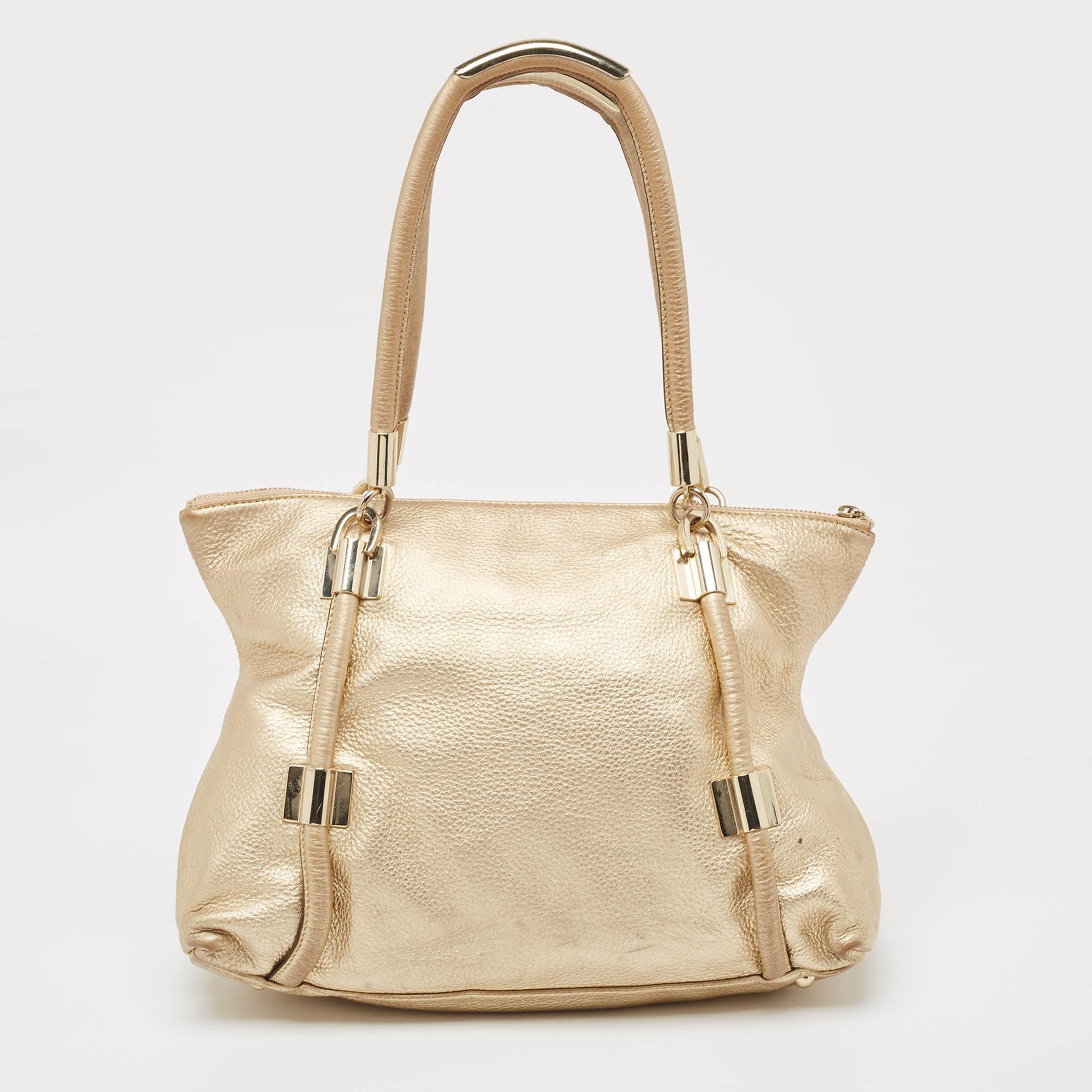Women's DKNY Gold Leather Metal Detail Tote