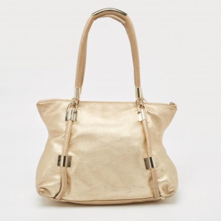 DKNY Gold Leder Metall Detail Tote im Angebot 1