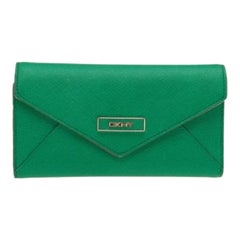 DKNY Green/Pink Leather Long Trifold Wallet