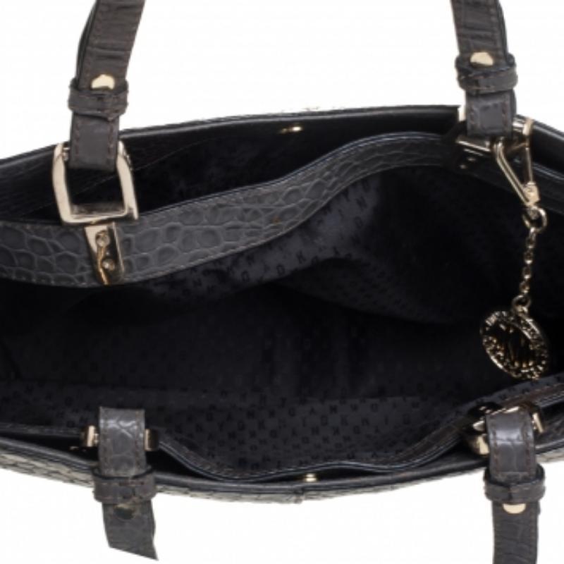 Black DKNY Grey Crocodile Embossed Leather Tote For Sale