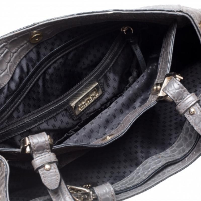 Women's DKNY Grey Crocodile Embossed Leather Tote For Sale