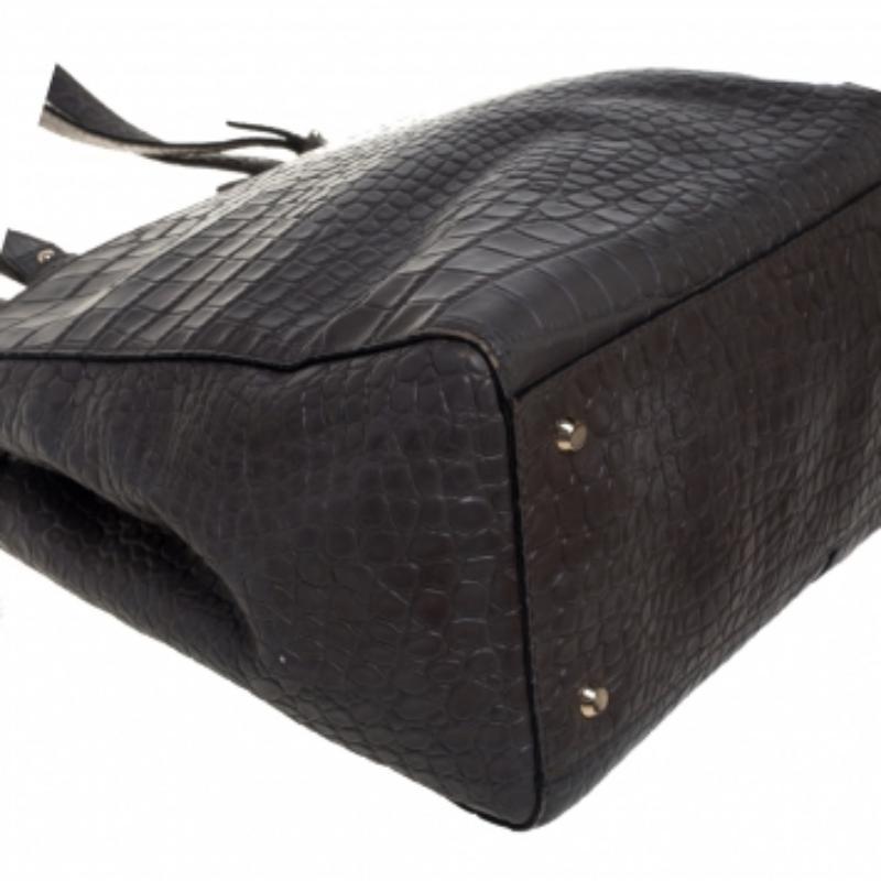 DKNY Grey Crocodile Embossed Leather Tote For Sale 2